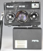 Rollei 35 SE 35mm film camera with Sonnar 2.8/40 lens and Rollei flash