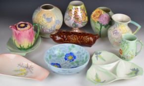 Collection of Beswick retro / kitsch / mid century modern dishes and vases, most with relief moulded