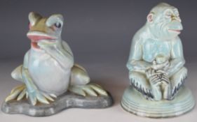 Beswick blue ware novelty monkey and frog figures, model numbers 368 and 397, tallest 18cm