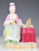 Meissen / Vienna porcelain figurine allegorical of vanity, seated lady with lace trimmed clothing