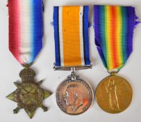 British Army WW1 medal trio comprising 1914/1915 Star, War Medal and Victory Medal named to 2739 Pte