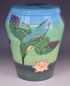 Dennis China Works limited edition 28/50 covered ginger jar decorated with kingfishers and