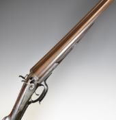 Harris Holland 12 bore side by side hammer action shotgun with named and engraved locks, engraved