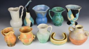 Collection of Beswick retro / Art Deco and drip glazed ceramic jugs, vases and ewer, shape numbers