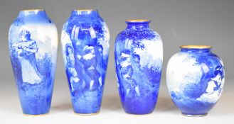 Four Royal Doulton 'Blue Children' vases, tallest 16.5cm