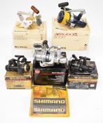 Six Shimano boxed / packaged fixed spool fishing reels comprising Stradic 6000FG, 2000 (in blister