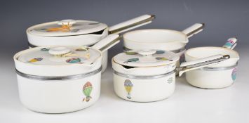 Limoges Aluminite collection of graduated saucepans with hot air balloon decoration, retailed by