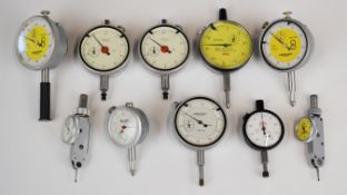 Ten Mercer and Baty engineering dial test indicators including types 250, 40 and 301