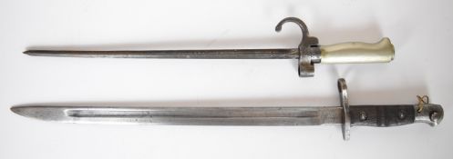 French 1886 Lebel bayonet with downswept quillon, 35.5cm cruciform blade together with an American