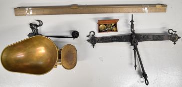Bronze weighbridge beam, length 138cm, marked 20 tons, Georgian wrought iron beam scale and three