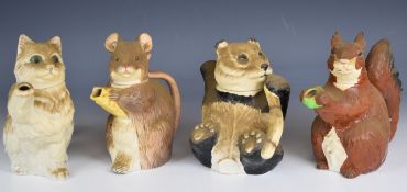 Beswick four novelty animal teapots comprising panda, squirrel, cat and mouse, tallest 17cm