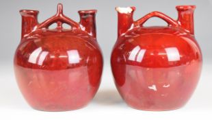 Two Royal Doulton or Bernard Moore flambé gourd vases, one with faint signature, probably Bernard