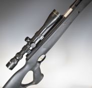 Weihrauch HW97K .22 underlever air rifle with composite stock, textured thumb-hole grip, raised