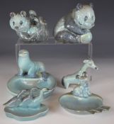 Beswick blue ware figural trinket dishes, two pandas and a novelty giraffe, tallest 12cm