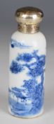 19thC Chinese porcelain scent / perfume bottle with white metal screw top decorated with a boy
