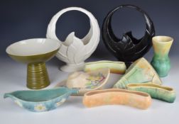 Collection of Beswick retro / Art Deco and drip glazed ceramic baskets, wall pockets, jugs and vases