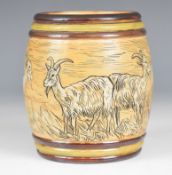 Royal Doulton tobacco jar scraffito decorated with goats by Hannah Barlow, height 11.5cm