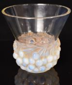 René Lalique Cerises opalescent glass vase decorated with cherries and signed 'R Lalique France'