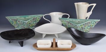 Collection of Beswick retro / Art Deco and drip glazed ceramic vases and dishes including two