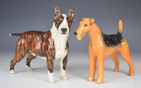 Royal Doulton English Bull Terrier HN1143 (damaged) and Beswick Airedale dog figure Cast Iron