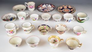 Collection of 19thC Coalport, Ridgway, New Hall, Derby, Meissen and other teacups, bowls, saucers