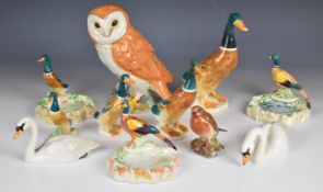 Beswick duck, swan, pheasant and owl figures and pin dishes etc including a graduated set of walking
