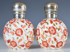 Pair of Victorian Copeland Spode wrythen moulded scent / perfume bottles with floral decoration