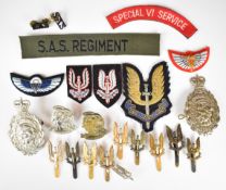 Collection of twenty two British Army Special Air Service badges and insignia including cap