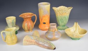 Collection of Beswick retro / Art Deco jugs, vases and wall pockets, shape numbers include 482, 509,