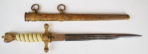 German WW2 Nazi Third Reich Navy dress dagger with eagle pommel, fouled anchor to crosspiece