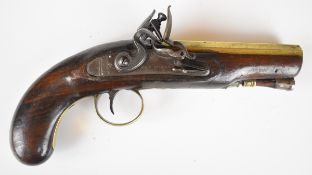 W & S Rooke of London 32 bore flintlock pistol with named and engraved lock, engraved brass