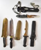 Diver's knife with brass cross guard and pommel, 19.5cm double edged blade marked Siebe Gorman and