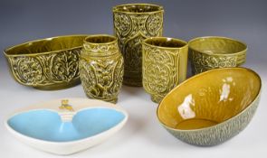 Beswick retro vases and jardinières with relief decoration and a Babycham advertising dish including