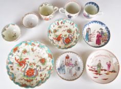 First period Worcester and Pennington Liverpool two coffee cans and saucers and an 18thC tea bowl