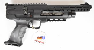 Weihrauch HW44 .177 PCP air pistol with shaped grips, adjustable sights, scope rail and 10-shot
