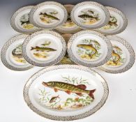 Moulin des Loups eleven piece porcelain fish service