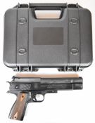 Weihrauch HW45 .22 (marked as .177) air pistol with chequered wooden grips and adjustable sights and