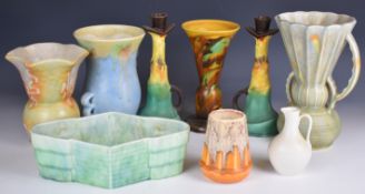 Collection of Beswick retro / Art Deco and drip glazed ceramics including unusual early vase with