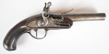 Queen Anne flintlock belt pistol with steel mounts and 5 inch smooth bored barrel, overall length
