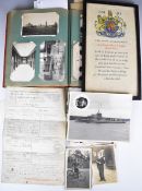 Edwardian postcard album, Royal Naval service records and death scroll for Chief Petty Officer F