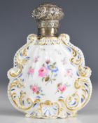 19thC porcelain scent / perfume bottle, possibly Spode, with Geoffrey Fisk Collection label to base,