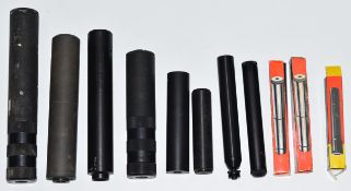 Fourteen various rifle sound moderators including Parker-Hale, Unique, Nielsen etc, three in