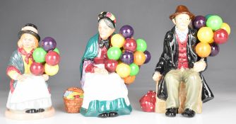 Three Royal Doulton character figures Balloon Man, Lady and Girl, tallest 23cm