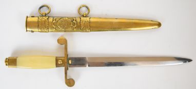 Romania army officer's dress dagger with brass cross piece and pommel, 2598 to ricasso, 21cm