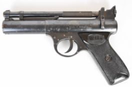 Webley Premier .22 air pistol with named and chequered grips and adjustable sights, serial number