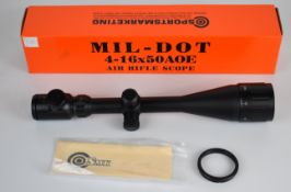 Sportsmarketing Mil-Dot 4-16x50 AOE air rifle scope, in original box.