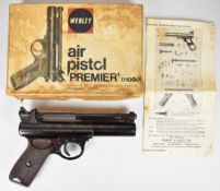 Webley Premier .22 air pistol with named and chequered Bakelite grips and adjustable sights,