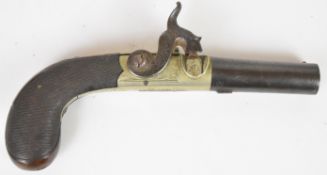 Unnamed percussion hammer action pocket pistol with engraved lock, underside, top plate and stylised