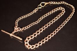 A c1910 9ct rose gold watch chain / necklace made up of graduated curb links, 27.2g, 44cm