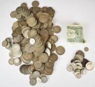 Approximately 2,865g of pre 1947 English silver coinage, some gradable, together with a small